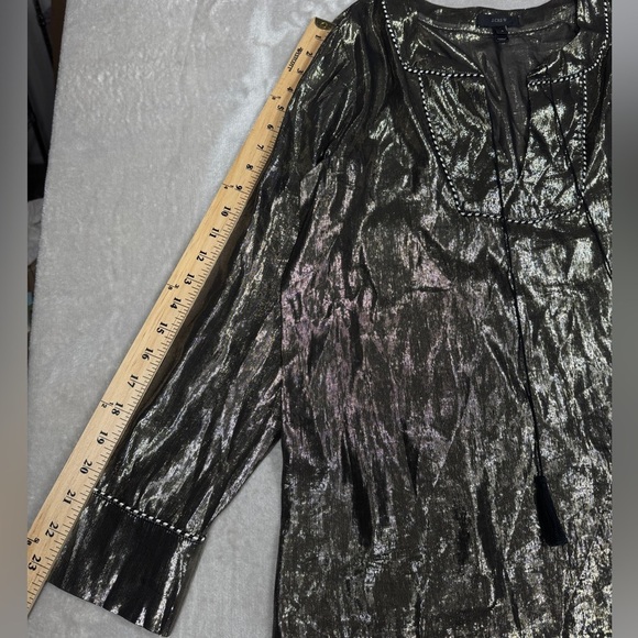 J.Crew Silk Metallic Blend Gold Shimmer Boho Long Sleeves Tunic Blouse Size 8 - Picture 9 of 16